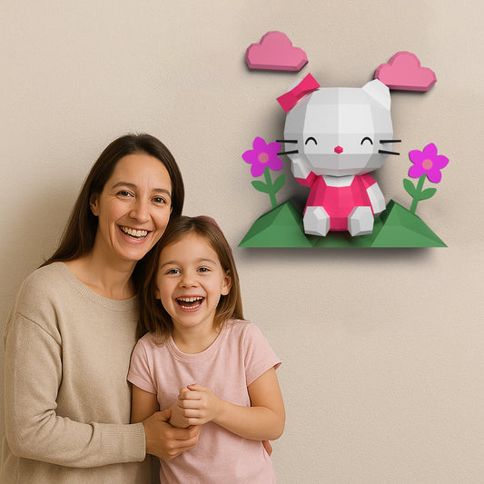 ysy AKROBAT Hello Kitty Temalı 3D Kağıt Duvar Dekoru | Çocuk Odası için Sevimli Papercraft Maket | El Yapımı Duvar Süsü