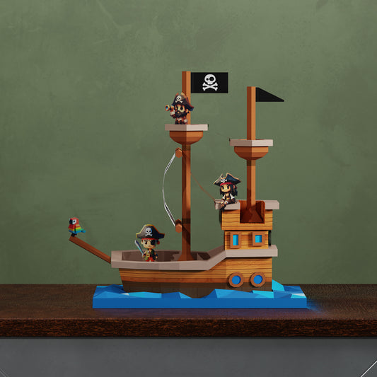 Korsan Gemisi ve Mürettebatı 3D Papercraft Puzzle - El Yapımı Kağıt Model Kit