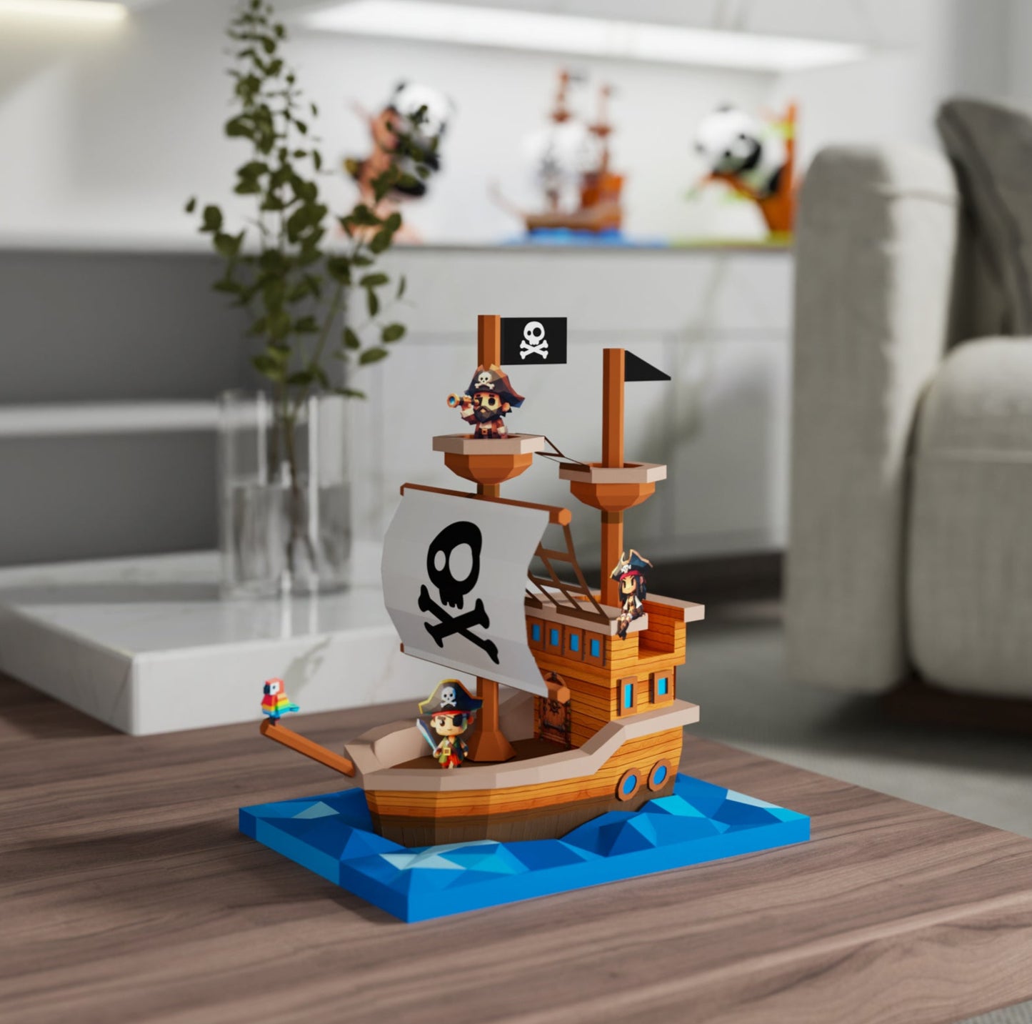 Korsan Gemisi ve Mürettebatı 3D Papercraft Puzzle - El Yapımı Kağıt Model Kit