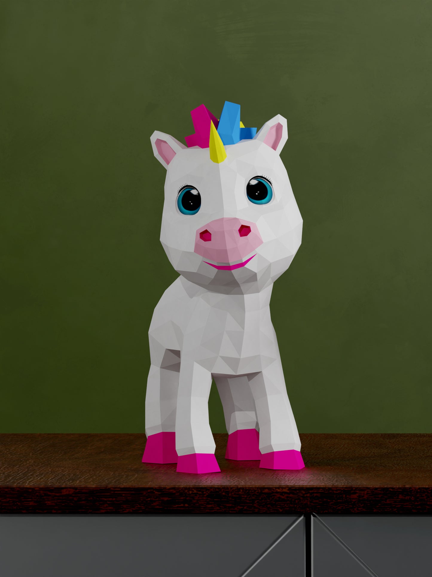 3d Papercraft Şirin Unicorn Maketi, Kendin Yap Origami dekorasyon