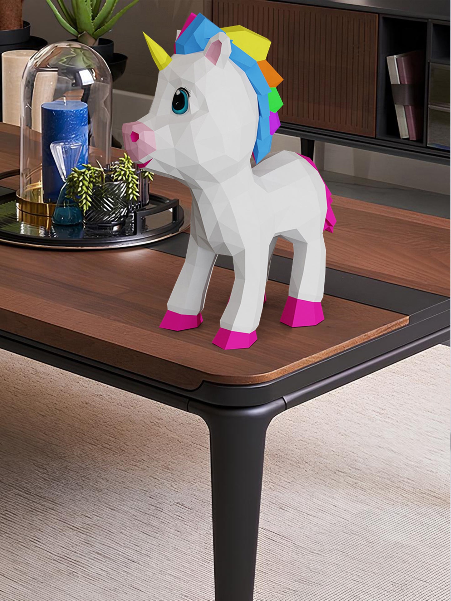 3d Papercraft Şirin Unicorn Maketi, Kendin Yap Origami dekorasyon