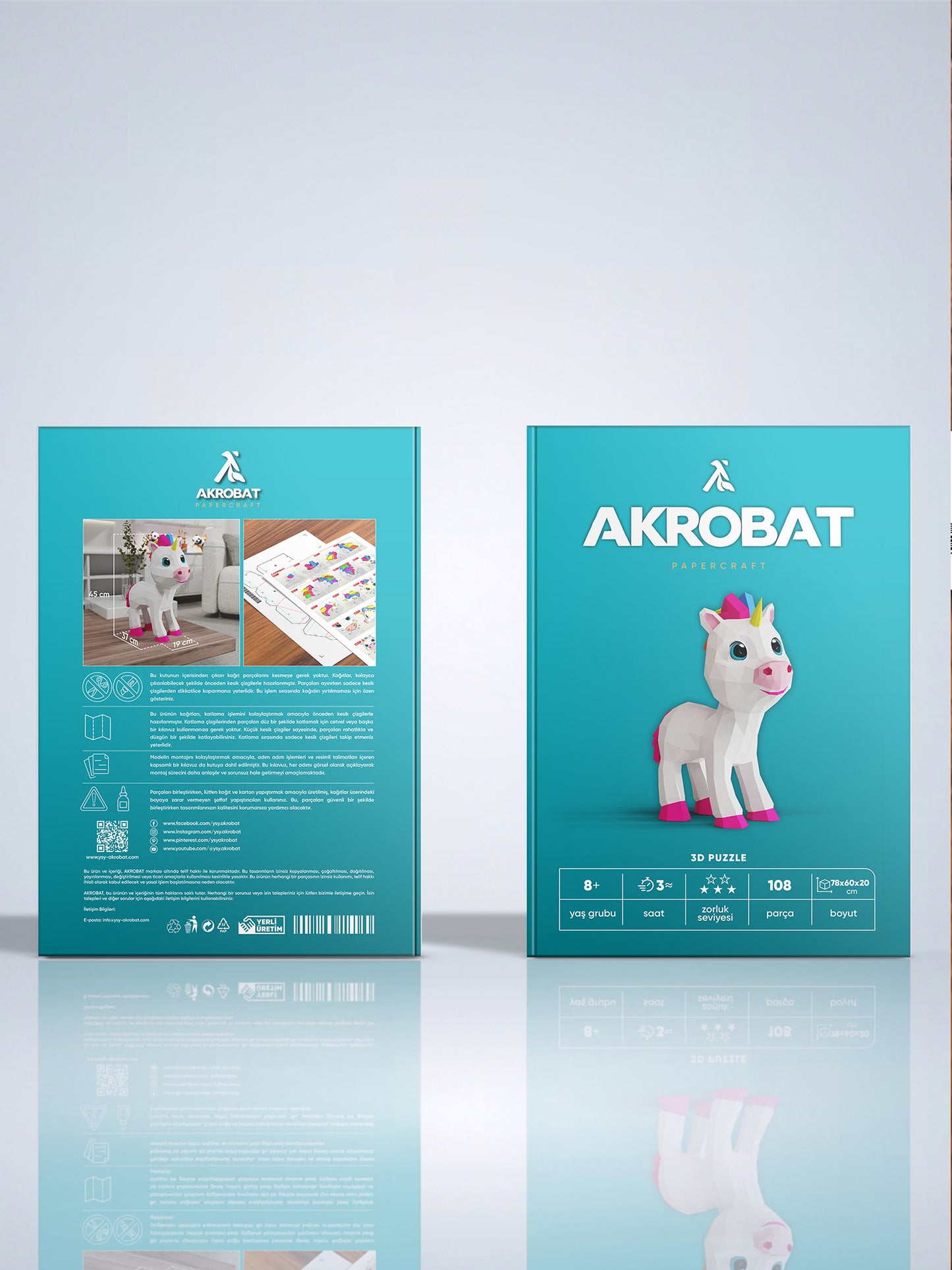 3d Papercraft Şirin Unicorn Maketi, Kendin Yap Origami dekorasyon