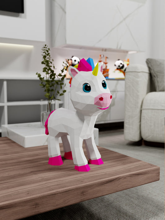 3d Papercraft Şirin Unicorn Maketi, Kendin Yap Origami dekorasyon