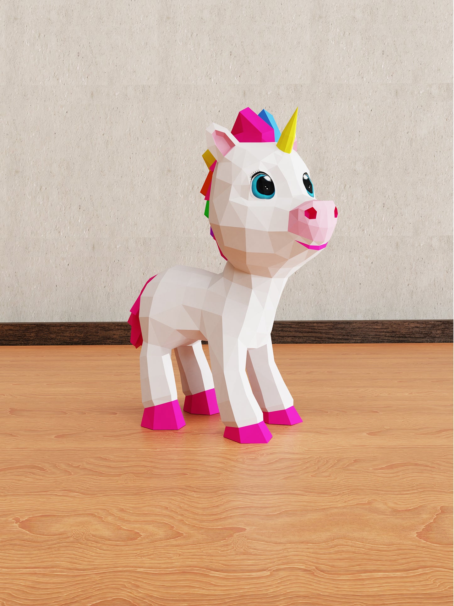 3d Papercraft Şirin Unicorn Maketi, Kendin Yap Origami dekorasyon