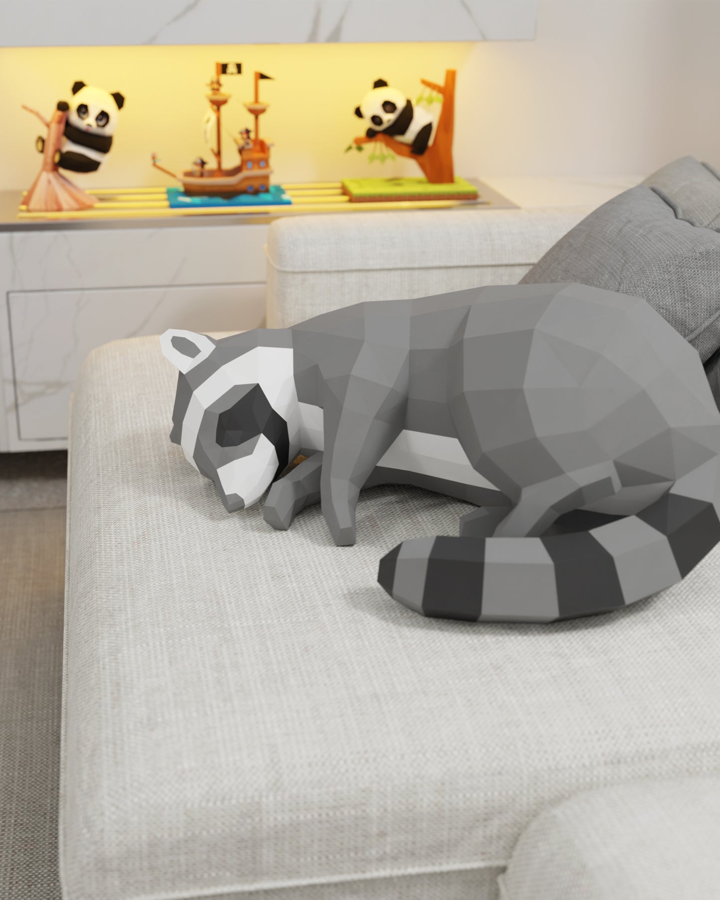 Uyuyan Rakun 3D Papercraft Maket