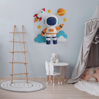 AKROBAT 3D Papercraft Duvar Dekoru – Sevimli Astronot, Gezegen, Yıldız & Bulut Modeli | Kolay Montaj, Kesimsiz, Çocuk & Genç Odası