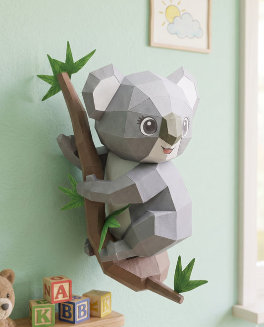 YSY AKROBAT Sevimli Koala 3D papercraft duvar dekoru - geometrik low poly koala figürü ağaçta