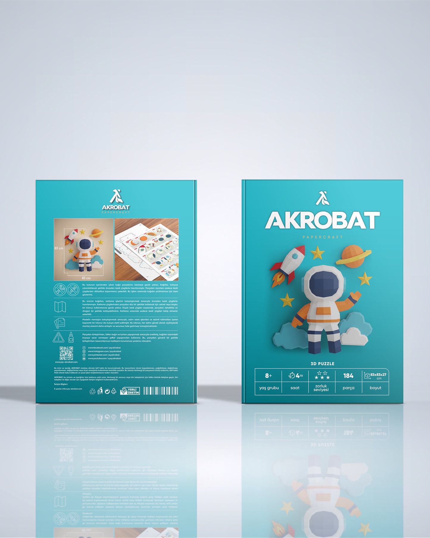 AKROBAT 3D Papercraft Duvar Dekoru – Sevimli Astronot, Gezegen, Yıldız & Bulut Modeli | Kolay Montaj, Kesimsiz, Çocuk & Genç Odası